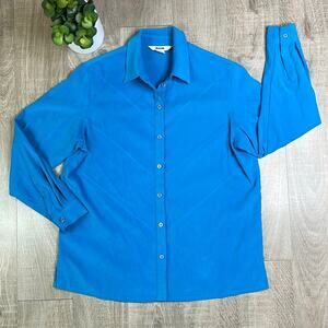 ALIA Women's Blue Collared Button Down Long Sleeve Dress Shirt